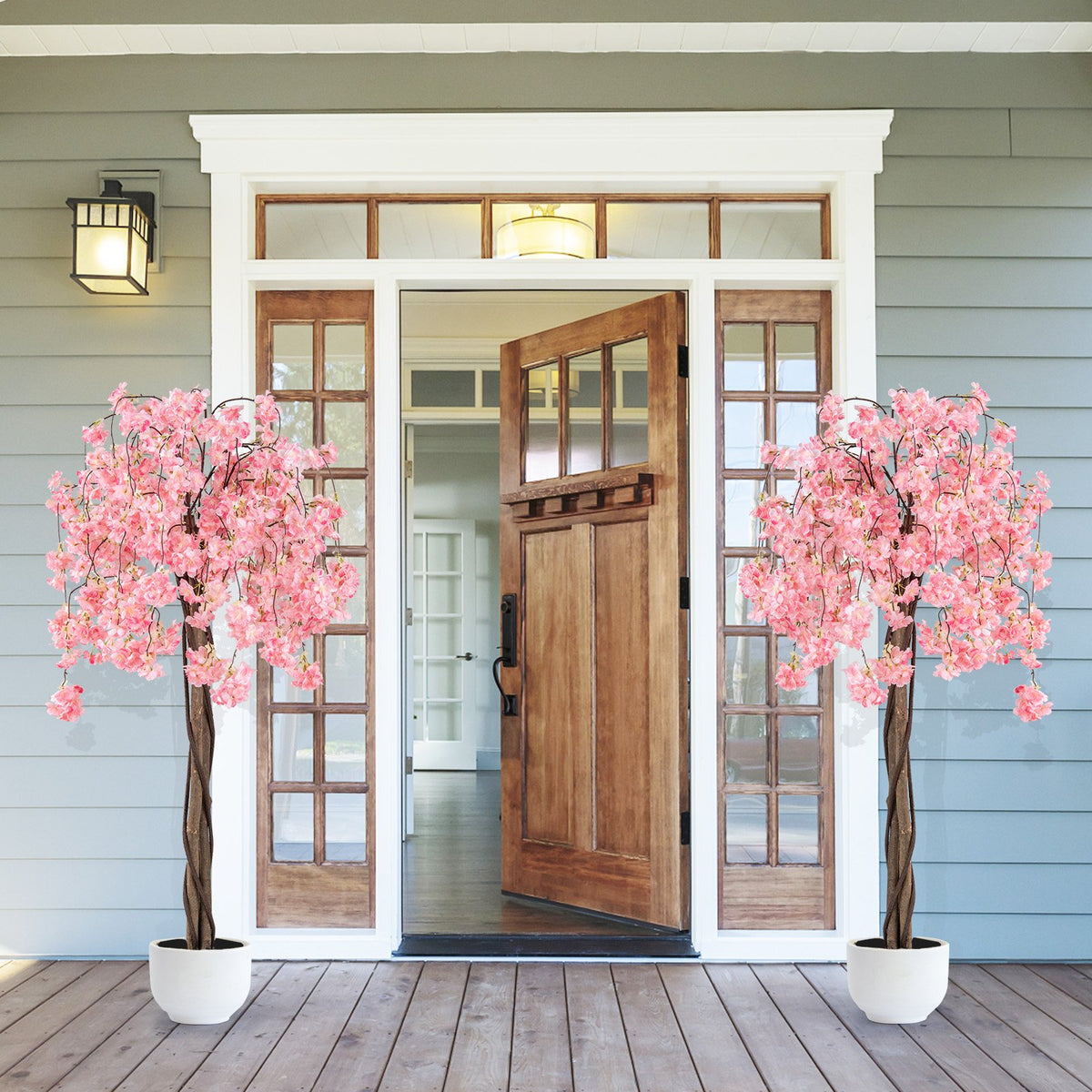 5.5 FT Tall Artificial Cherry Blossom Tree with Pink/White Flowers 2 Pack-Pink view 2