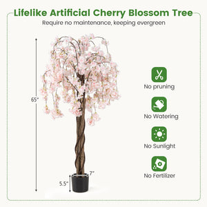 5.5 FT Tall Artificial Cherry Blossom Tree with Pink/White Flowers 2 Pack-White view 4