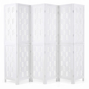5.5 FT Tall Room Divider 6 Panels with Wave Cutout & Paulownia Frame for Room-White