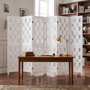 5.5 FT Tall Room Divider 6 Panels with Wave Cutout & Paulownia Frame for Room-White view 2