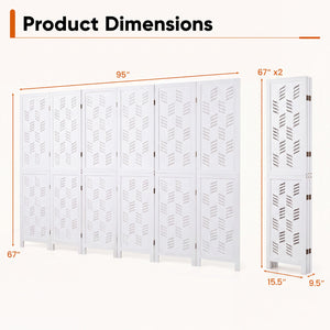 5.5 FT Tall Room Divider 6 Panels with Wave Cutout & Paulownia Frame for Room-White view 4