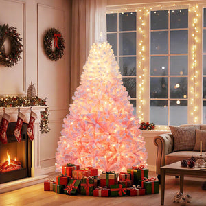 5/6/7/8 FT Artificial Christmas Tree with Warm White LED Lights and 8 Modes for Holiday-7 Feet view 3