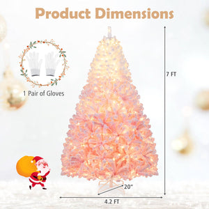 5/6/7/8 FT Artificial Christmas Tree with Warm White LED Lights and 8 Modes for Holiday-7 Feet view 5