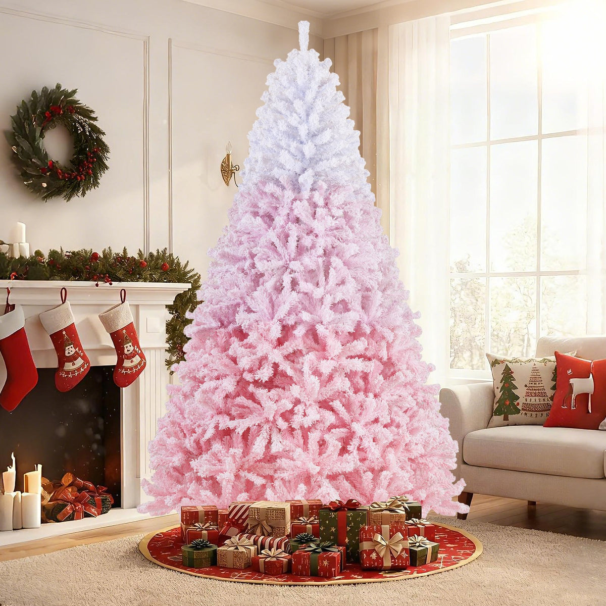 5/6/7/8 FT Artificial Christmas Tree with Warm White LED Lights and 8 Modes for Holiday-8 Feet view 2