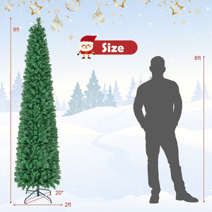 5/6/7/8 FT Pre-Lit Christmas Pencil Tree with Colorful Fiber Optics Green-8 ft view 5
