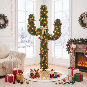 7 Feet Artificial Cactus PVC Christmas Tree with LED Lights and Ball Ornaments-7 ft view 2