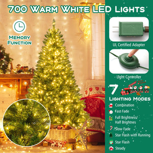 5/6/7 Feet Artificial Christmas Tree Hinged Xmas Tree with 7 Lighting Modes-6 Feet view 8