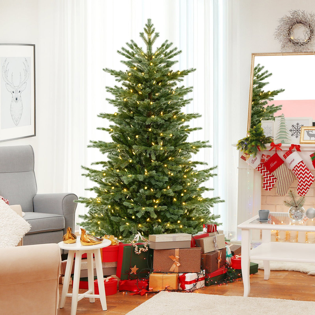 5/6/7 Feet Artificial Christmas Tree with 1426/2116/3156 Lush PVC and 200/300/400 Warm White LED Lights-M view 2