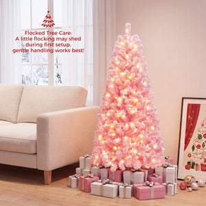 5/6/7 Feet Flocked Fir Christmas Tree with Warm White LED Lights-5 ft view 3