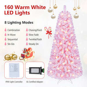 5/6/7 Feet Flocked Fir Christmas Tree with Warm White LED Lights-5 ft view 8