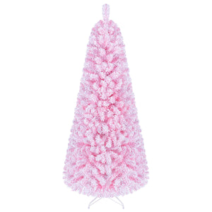 5/6/7 Feet Flocked Fir Christmas Tree with Warm White LED Lights-6 ft