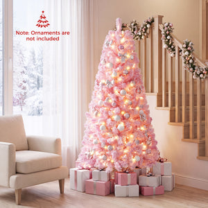 5/6/7 Feet Flocked Fir Christmas Tree with Warm White LED Lights-6 ft view 6