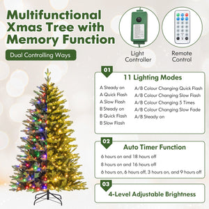 6 Feet Artificial Xmas Tree Hinged with 11 Lighting Modes and Remote Control-6 ft view 8