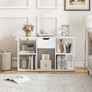 5-Cube Bookcase with Storage Drawer Freestanding Bookshelf Modern Display Rack-White view 2