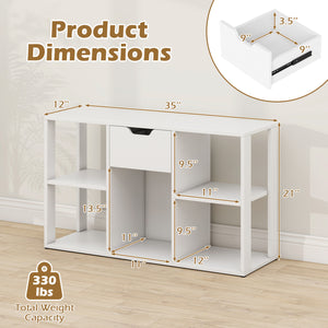 5-Cube Bookcase with Storage Drawer Freestanding Bookshelf Modern Display Rack-White view 5