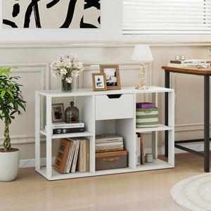 5-Cube Bookcase with Storage Drawer Freestanding Bookshelf Modern Display Rack-White view 6