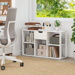 5-Cube Bookcase with Storage Drawer Freestanding Bookshelf Modern Display Rack-White view 7