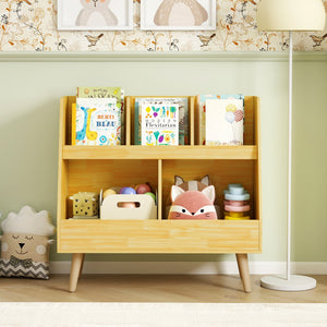5-Cube Kids Bookshelf and Toy Organizer with Anti-Tipping Kits-Oak view 3