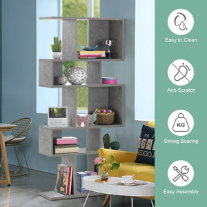5 Cubes Ladder Shelf Corner Bookshelf Display Rack Bookcase-Gray view 3