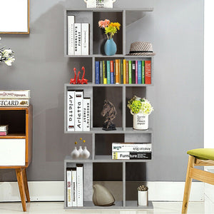 5 Cubes Ladder Shelf Corner Bookshelf Display Rack Bookcase-Gray view 7