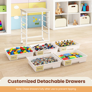 5-Drawer Rolling Cart with Wooden Tabletop and Metal Frame for Craft Room-White view 8