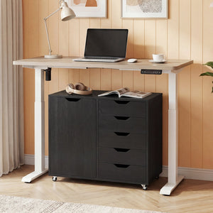 5-Drawer Rolling Storage Cart with Side Cabinet-Black view 2