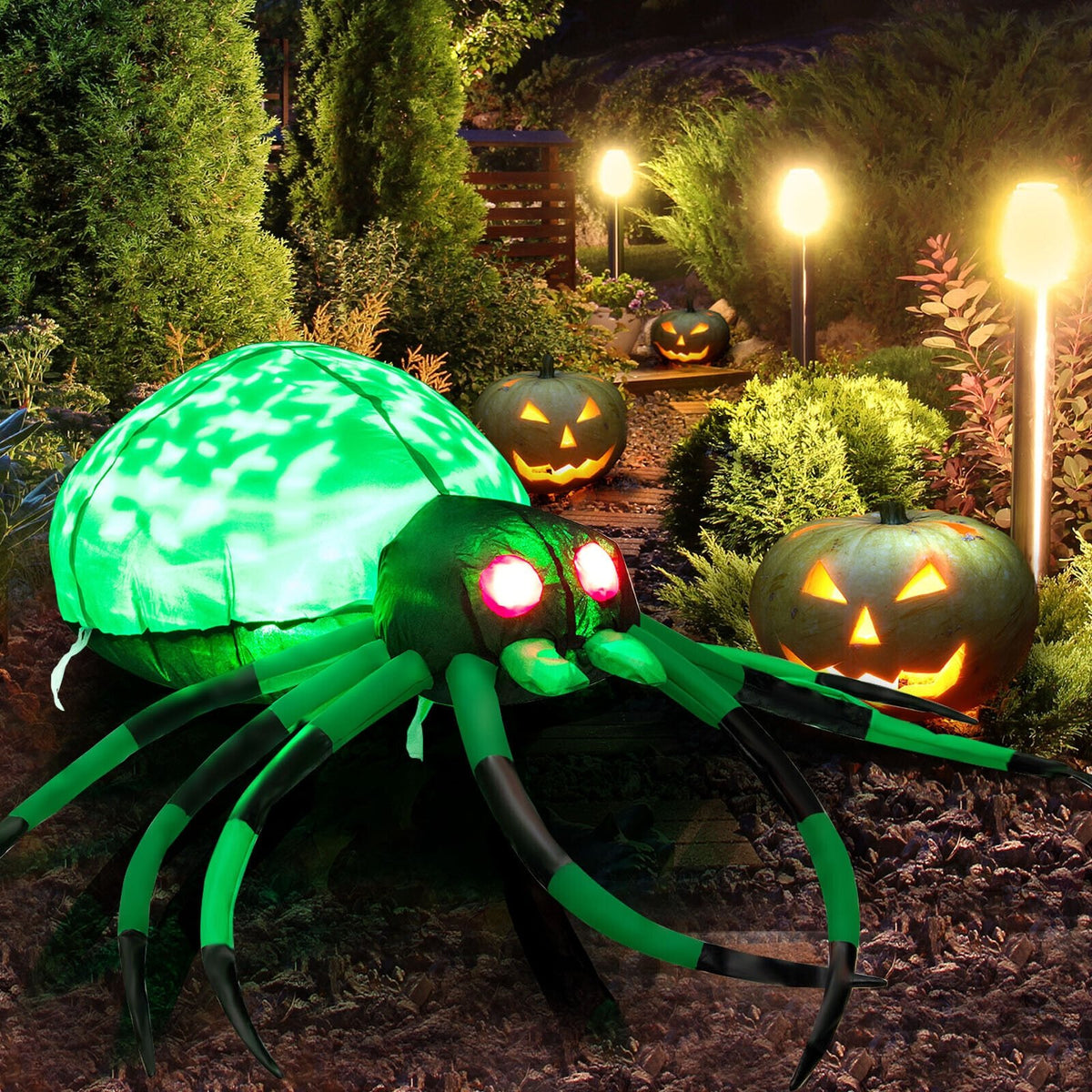 5 Feet Long Halloween Inflatable Creepy Spider with Cobweb and LEDs view 2