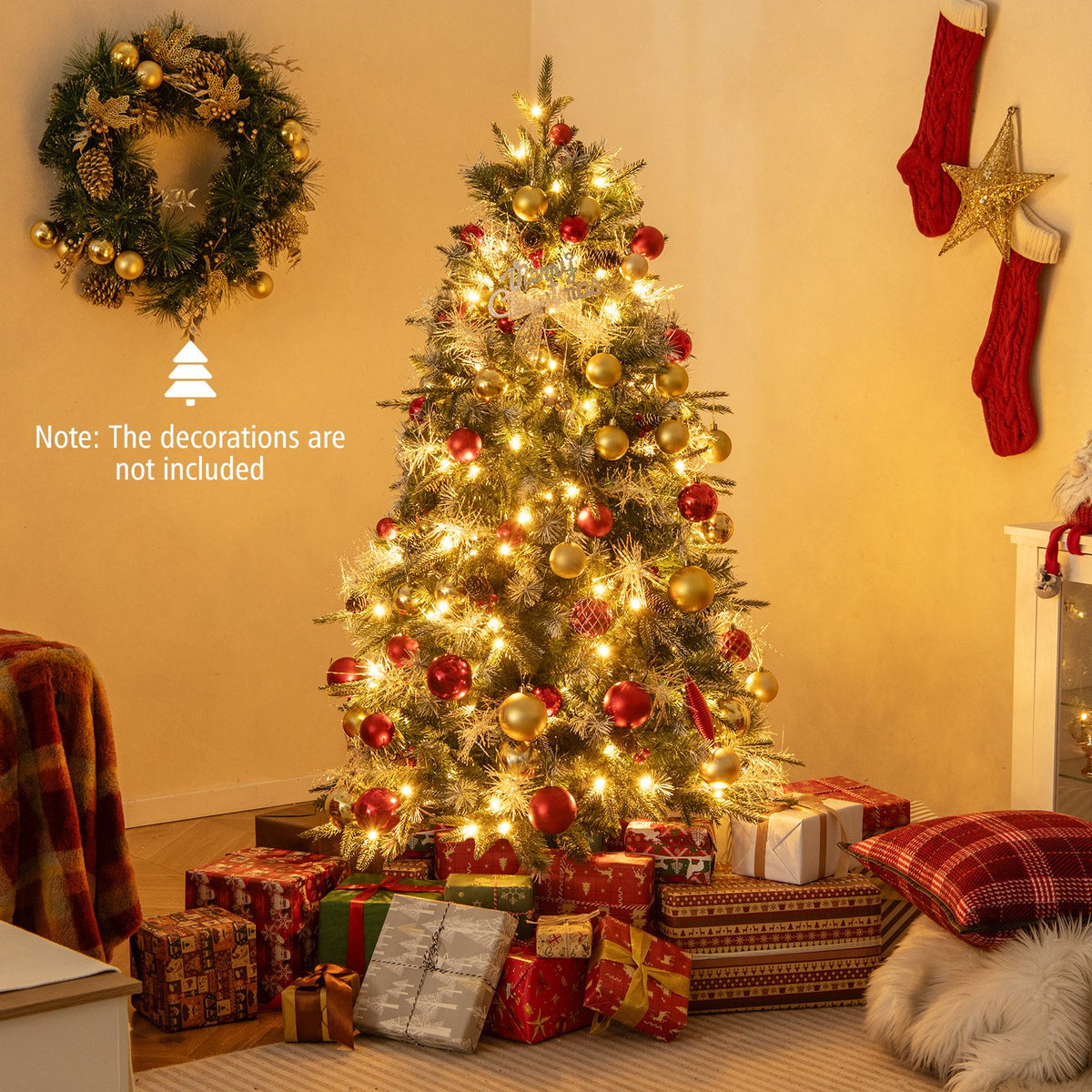 5 Feet Pre-Lit Artificial Christmas Tree with 8 Modes LED Lights with Berries view 2