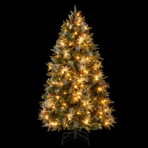 5 Feet Pre-Lit Artificial Christmas Tree with 8 Modes LED Lights with Berries view 4