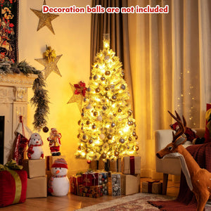 5 Feet Pre-Lit Hinged Christmas Tree Snow Flocked with 9 Modes Remote Control Lights view 7