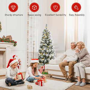 5 Feet Pre-Lit Hinged Christmas Tree Snow Flocked with 9 Modes Remote Control Lights view 8