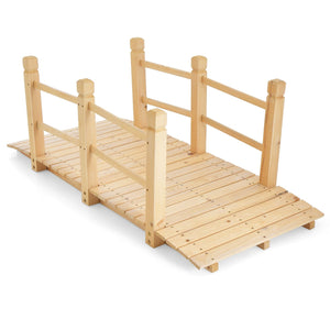 5 Feet Wooden Garden Bridge with Safety Rails-Natural view 4