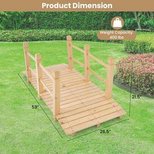 5 Feet Wooden Garden Bridge with Safety Rails-Natural view 5