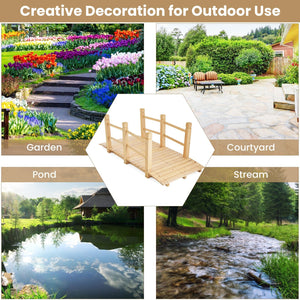 5 Feet Wooden Garden Bridge with Safety Rails-Natural view 9
