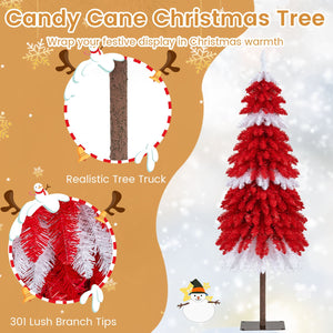 5 FT Artificial Christmas Tree Pre-lit Xmas Trees with 301 Red and White Branch Tips view 7