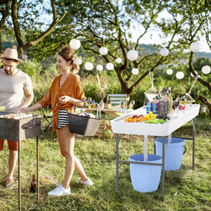 5 FT Folding Ice Cooler Table with Double Sinks for Camping Party Picnic Wedding-White view 3