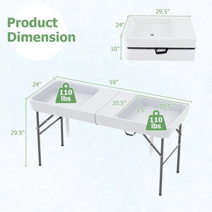 5 FT Folding Ice Cooler Table with Double Sinks for Camping Party Picnic Wedding-White view 4