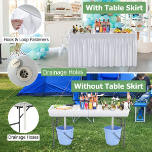5 FT Folding Ice Cooler Table with Double Sinks for Camping Party Picnic Wedding-White view 6
