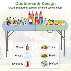 5 FT Folding Ice Cooler Table with Double Sinks for Camping Party Picnic Wedding-White view 7
