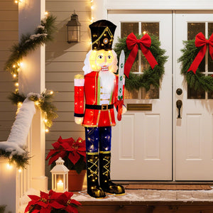 5 FT Giant Nutcracker Outdoor Christmas Decoration with Glitter Sword view 3