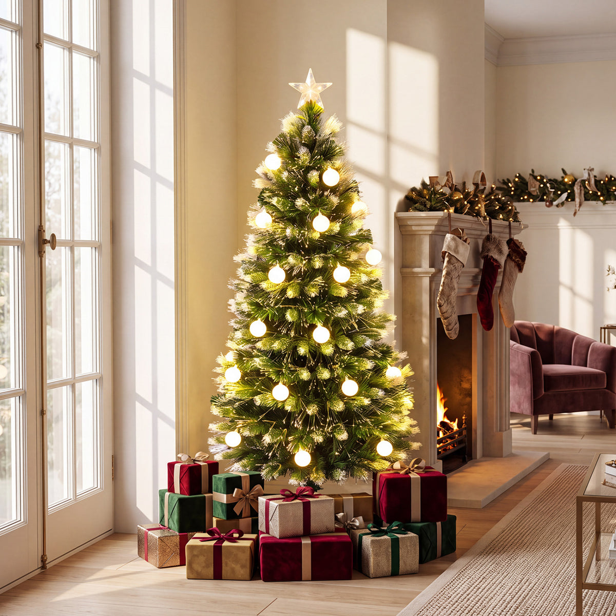 5 FT Pre-Lit Artificial Christmas Tree with Dazzling Optical Fibers view 2