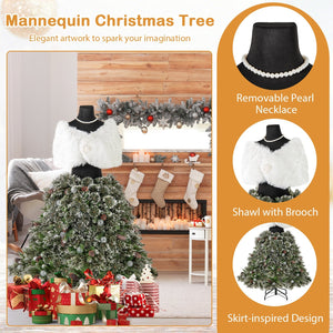 5 FT Pre-lit Mannequin Artificial Christmas Tree Hinged Dress Form Xmas Tree with 465 Branch Tips view 9
