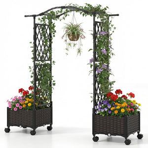 5 FT Self-Watering Planter Boxes with Lattice Trellis and Roof-Brown
