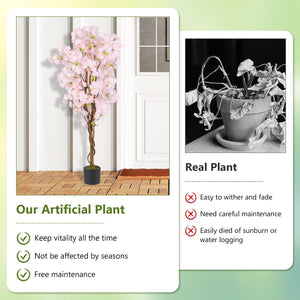 5 FT Tall Artificial Cherry Blossom Tree with Pink Flowers-1 Pack view 9