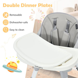 5-in-1 Baby Highchair with Height Adjustable and 2-Tier Tray Storage Busket-Gray view 6