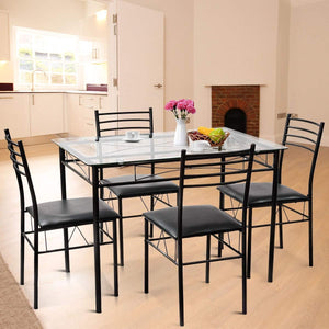 5 Pieces Dining Set with Tempered Glass Top Table and 4 Upholstered Chairs view 2
