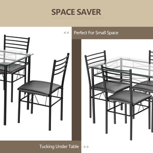 5 Pieces Dining Set with Tempered Glass Top Table and 4 Upholstered Chairs view 5