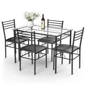 5 Pieces Dining Set with Tempered Glass Top Table and 4 Upholstered Chairs view 7