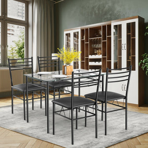 5 Pieces Dining Set with Tempered Glass Top Table and 4 Upholstered Chairs view 9