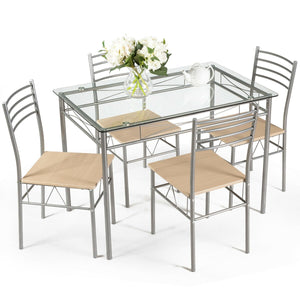 5 Pieces Dining Set Glass Table and 4 Chairs view 4